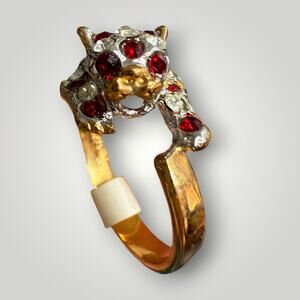 Vintage 18KGE Gold Plated Panther Head Crystal Ring Size 8